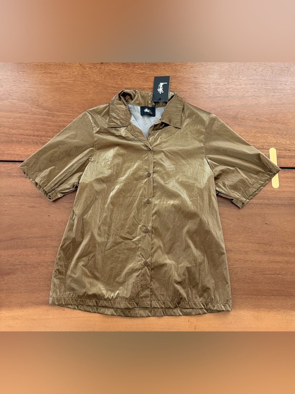 Stussy Metallic Bronze Short-Sleeve Button-Up Shirt